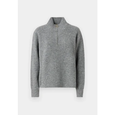 Abbildung von ONLY Onltokyo Solid ZIP Strickpullover, Damen, Größe: XS, Dark grey melange