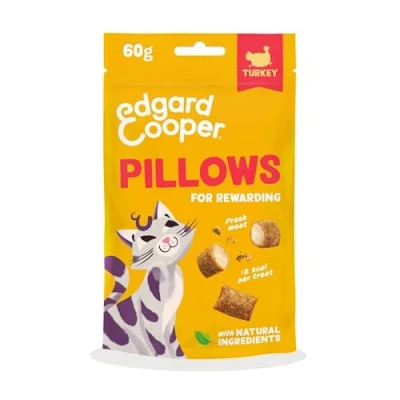 Abbildung von Edgard Cooper natürliche Katzensnacks, Pillows mit Truthahn (1 x 60 g Beutel), hypoallergen, frischem Fleisch, getreidefrei, weniger als 2 kcal pro Snack, Zutaten &amp; ohne Zuckerzusatz.