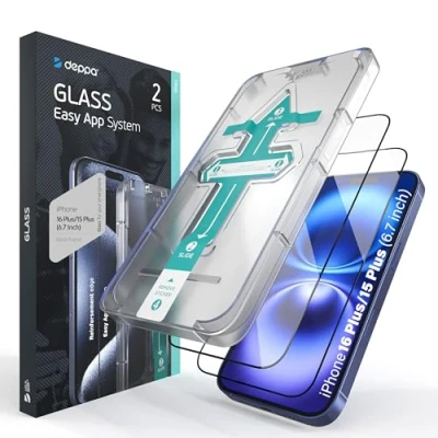 Abbildung von Deppa 2 Stück Schutzfolie für Iphone 15 Plus/16 Plus Screen (6.7 Zoll) mit Schablone Glas Folie Schutzfolie, Schutzglas, Displayschutz, Panzerfolie