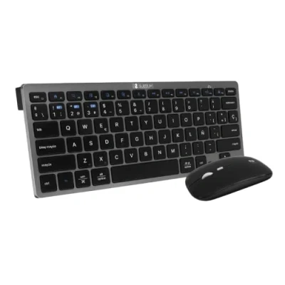 Abbildung von SUBBLIM Pack Tastatur und Maus, kompaktes Kombigerät mit doppelter Konnektivität, Bluetooth USB Empfänger, wiederaufladbarer Akku, PC, Laptop, spanische Tastatur, Maus 1600 dpi, Grau/Schwarz