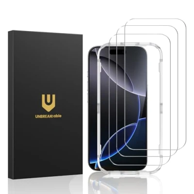 Abbildung von UNBREAKcable Displayschutzfolie aus gehärtetem Glas für iPhone 16 Pro Max [3er Pack], ultrabruchsicheres 9H [einfacher Installationsrahmen] [99,99% HD klar] [blasenfrei] Apple 6,9 Zoll