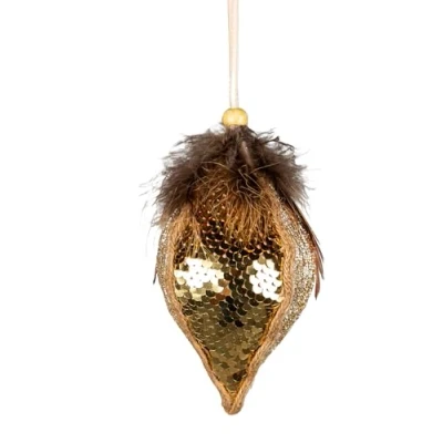 Abbildung von Goldfarbene Pailletten, Tropfenform, 14 cm Weihnachtsbaum Hängedekorationen, Festliche dekorative Ornamente, Märchen Thema, Anhänger