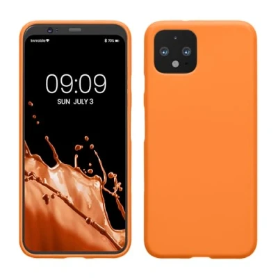 Abbildung von kwmobile Hülle kompatibel mit Google Pixel 4 weiches TPU Silikon Case Cover geeignet für kabelloses Laden Fruity Orange