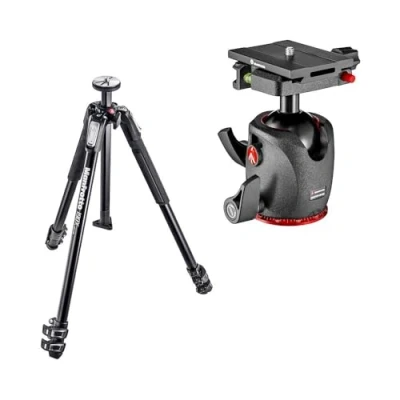 Abbildung von Manfrotto 190X Aluminium Stativ mit 3 Segmenten, XPRO Kugelkopf Top Lock Schnellwechselplatte, hohe Präzision, flüssige Bewegungen, Fotoausrüstung, für Kamerastativ, Content Creation
