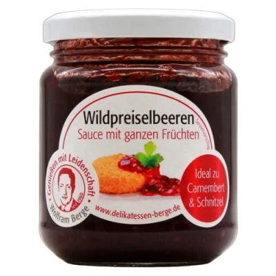 Abbildung von Wolfram Berge Wildpreiselbeeren Sauce mit ganzen Früchten, 6er Pack (6 x 215g)