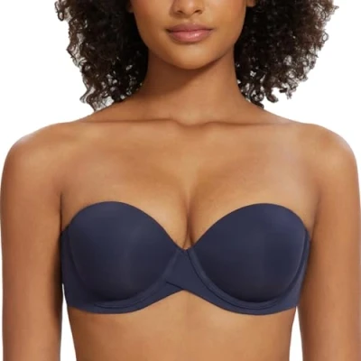 Abbildung von MELENECA Damen Push Up Trägerlos BH Bügel mit geformte Cups Navy Blue 100D