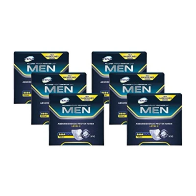Abbildung von Tena Men Level 2 Hygiene Einlagen für Männer mit leichter bis mittlerer Blasenschwäche/ Inkontinenz sicher, diskret und geruchsneutralisierend 6er Pack (6 x 10 Stück)