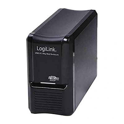Abbildung von Aluminium USB 3.0 Festplattengehäuse mit RAID Funktion von LogiLink zum Anschluss bis zu zwei Festplatten