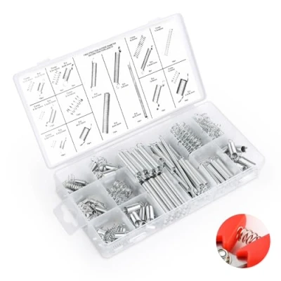 Abbildung von UKOFEW 200 Stück Feder Sortiment Set Kit,Verschiedene Zugfedern,Edelstahl Druckfeder,Stahlfedern mit Box,für Werkzeuge &amp; Geräte