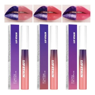 Abbildung von 3Pcs Peel Off Lip Stain Tint Set, Langlebiger Matter Lipgloss,Matte Liquid Lippenstift Nude Gloss Wasserdichter Fleck Antihaft Cup für Frauen