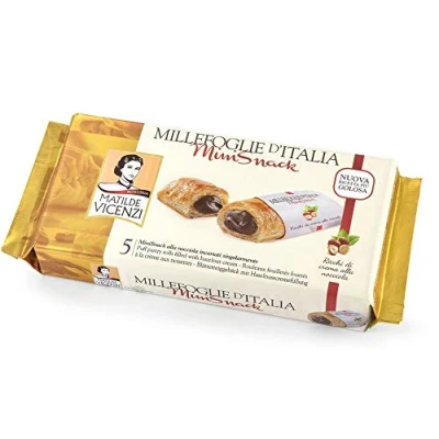 Abbildung von 16x Matilde Vicenzi Millefoglie d&#039;Italia Mini Snack Nocciola kekse mit Haselnusscreme 125g Blätterteig