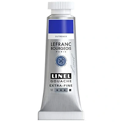 Abbildung von Lefranc &amp; Bourgeois 301185 Linel Gouache extrafeine und geschmeidige Wasserfarben mit maximaler Farbintensität, Leuchtkraft für streifenfreien Auftrag, 14ml Tube Ultramarin Hell