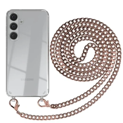 Abbildung von EAZY CASE Handykette kompatibel mit Samsung Galaxy S24 Plus Handyhülle Metall Umhängeband und Ersatz Kordel schwarz, Handykordel Schutzhülle, Kette Smartphone Hülle, Rosé Gold