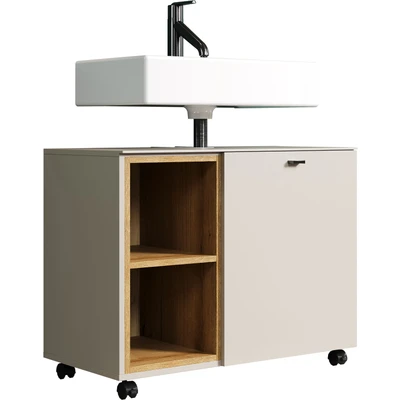 Abbildung von welltime Waschbeckenunterschrank San Pedro (1 St) Waschtischunterschrank auf Rollen mit Siphonausschnitt 80/32/64 cm
