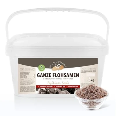 Abbildung von GOLDEN PEANUT Indische Flohsamen ganz 99% Reinheit für Pferde und Ponys 3 kg, Darmsanierung, natürlich füttern