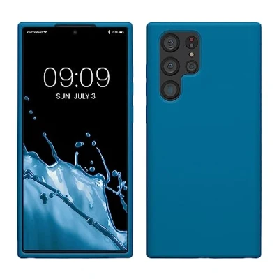 Abbildung von kwmobile Hülle kompatibel mit Samsung Galaxy S22 Ultra Silikon Handy Case Handyhülle weiche Oberfläche kabelloses Laden Blue Reef
