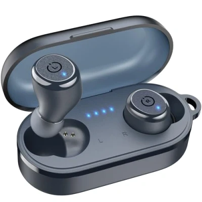 Abbildung von TOZO T10 Mini Bluetooth Kopfhörer 5,3 Kabellos mit App, 55 Std Akkulaufzeit, IPX8 Wasserdicht In Ear Ohrhörer, ENC Noise Cancelling Tiefer Bass für Sport Blau