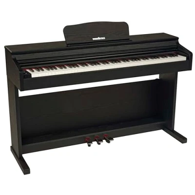 Abbildung von Woodbrass DP2 Digitales Piano, Bluetooth Möbel, Schwarz, schwere Tastatur, realistisch, 88 Tasten, elegantes E Piano zum Starten oder Perfektionieren mit 3 Pedalen + Ständer