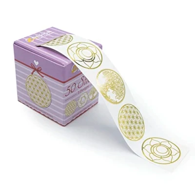 Abbildung von AVERY Zweckform 56817 Lebensblume Aufkleber 50 Stück (Ø38mm, Transparentfolie mit Goldprägung, Lebensbaum Aufkleber, Geschenkanhänger, Blume des Lebens, Einladungen) Sticker auf Rolle