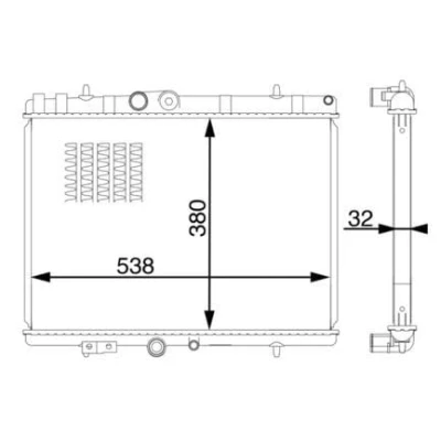 Abbildung von MAHLE ORIGINAL CR 1597 000S Kühler, Motorkühlung 538 380 32 Kühlrippen gelötet CITROËN: C5 II Schrägheck