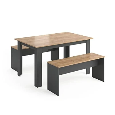 Abbildung von Vicco Essgruppe Sentio, Anthrazit/Goldkraft Eiche, 90 x 140 cm mit 2 Bänken, (Set, 3 tlg., er Set), pflegeleicht