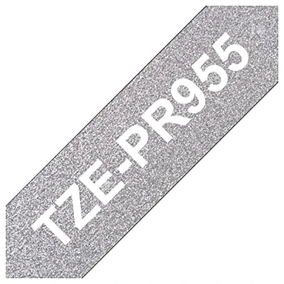 Abbildung von Brother TZePR955 Original TZe Schriftband auf Premium Silber 24 mm breit, 8 m lang, laminiert weiß, PR955