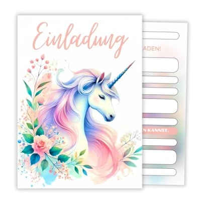 Abbildung von HIDEBLOOM I Einhorn Einladungskarten Kindergeburtstag Mädchen 12 Stück DIN A6 (10,5 cm x 14,8 cm) Geburtstag Kinderparty Geburtstagseinladungen