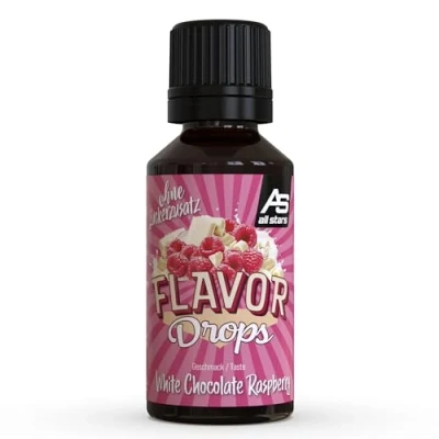Abbildung von ALL STARS Flavor Drops (White Chocolate Raspberry, 30 ml) Aromatropfen ohne Zuckerzusatz &amp; Kalorien Süße Geschmack für Lebensmittel Vegan Made in Germany