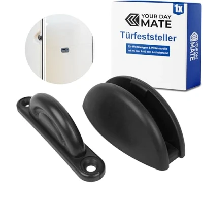 Abbildung von Türfeststeller für Wohnwagen, 1 Pack, Schwarz, zum Anschrauben, mit 46 mm und 63 Lochabstand, Türschloss Stauraum Tür Camper, Türhalter Serviceklappe Wohnmobil, Türschnapper Campervan, Türsicherung