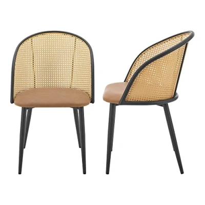 Abbildung von en.casa Esszimmerstuhl, »Gagnef« Designstuhl 2er Set gepolstert Metallbeine Braun Schwarz