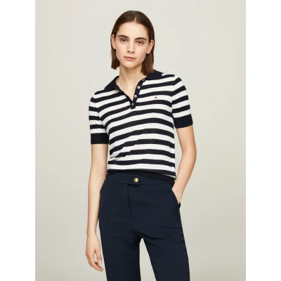 Abbildung von Tommy Hilfiger Stripe Poloshirt Desert sky ecru stp, Damen, Größe: XS, stp