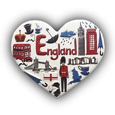Abbildung von Wedare 3D Herz Kühlschrankmagnet Tourist Souvenirs Harz Magnet Sticker Kühlschrank Home &amp; Kitchen Dekoration aus China 6.5 x 7 cm England