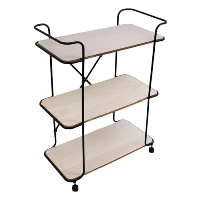 Abbildung von HOME DECO FACTORY Servierwagen Indus 3 Ebenen Holz 62 x 30 83,5 cm Haus und Bazar Aufbewahrung für Küche, Metall, Beige, Schwarz, 61