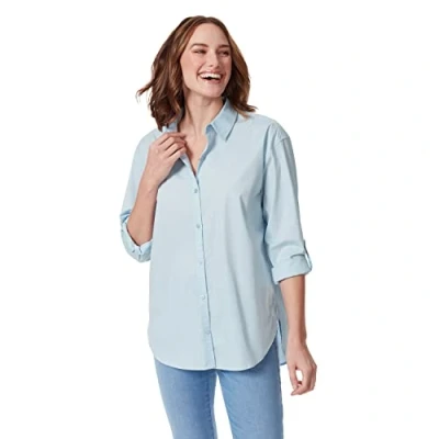 Abbildung von Gloria Vanderbilt Damen Amanda Monogramm Shirt Hemd mit Button Down Kragen, Hellhimmel, Groß