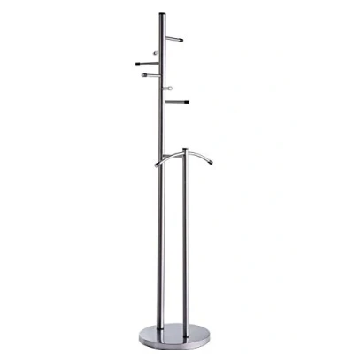 Abbildung von Alco Albert 2814 Garderobenständer aus Edelstahl, mit 6 Haken und separatem Bügel, freistehend, ca. 47 x 181 cm, Silber, platzsparend