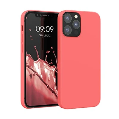 Abbildung von kwmobile Hülle kompatibel mit Apple iPhone 12 / Pro Silikon Handy Case Handyhülle weiche Oberfläche kabelloses Laden Leuchtende Koralle