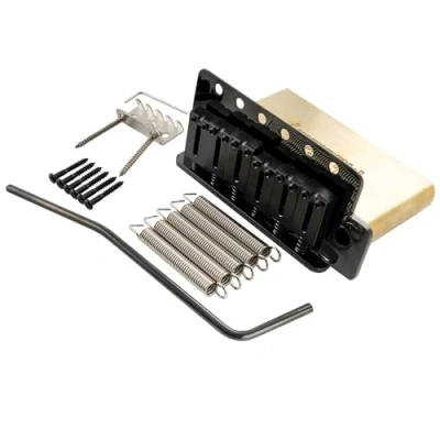 Abbildung von Musiclily Ultra 52,5mm Standard 6 Punkt ST Tremolo Bridge Steg mit Moderne Messing Saitenreiter 42mm Messingblock für Strat Style E Gitarre, Schwarz