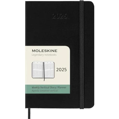 Abbildung von Moleskine Weekly Planner, Vertikale Wochenplaner 12 Monate 2025, Fester Einband und Elastischer Verschluss, Farbe Schwarz, TaschenFormat 9 x14 cm