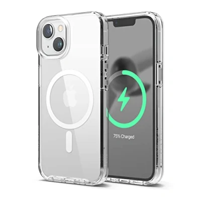 Abbildung von elago Magnetische Hybrid Transparent Hülle Kompatibel mit iPhone 14 (6.1&quot;), MagSafe, PC+TPU Technologie, US Military Grade Fallschutz, Reduzierte Vergilbung (Weiß)