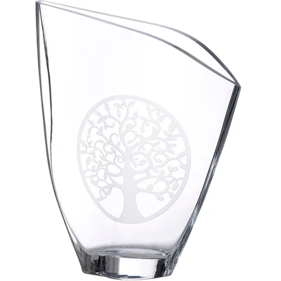 Abbildung von GILDE Glas art Deko Vase Blumenvase aus mit Lebensbaum Motiv Moderne Dekoration Wohnzimmer Geschenk für Frauen Farbe: transparent Höhe 33 cm