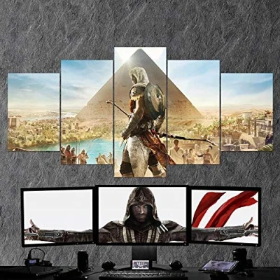 Abbildung von Gmoope Wandbild Leinwand Assassins Creed Origins Bayek Spiel 5 Teilig Bilder Wohnzimmer Wohnung Deko Stück Kunstdruck Modern Wandbilder XXL Format Wanddekoration Design Wand Bild