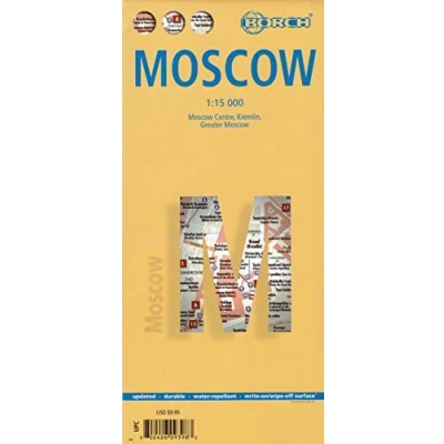 Abbildung von Moscow, Moskau, Borch Map: Moscow Centre, Kremlin, Greater Moscow: Einzelkarten: Moskau Zentrum 1:15 000, Kreml 1:7 500, Großraum 1:100 Metro Russia administrative &amp; time zones