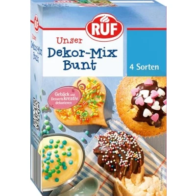 Abbildung von RUF Dekor Mix Bunt, 4 Sorten bunter Back mit Zucker Streuseln, Perlen, bunten Crispies &amp; Herzen, zum Verzieren und Dekorieren
