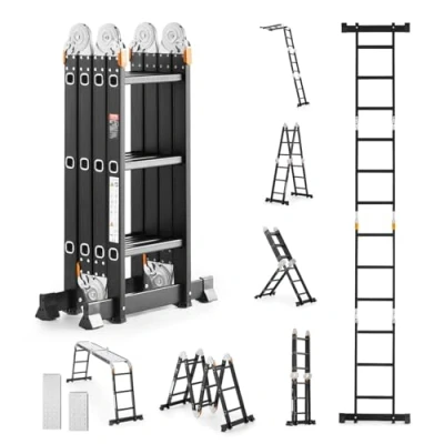 Abbildung von VEVOR Mehrzweckleiter Multifunktionsleiter Leitergerüst 7 in 1 3 Stufen 3550mm