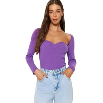 Abbildung von Trendyol Damen Slim fit Basic Sweetheart Knitwear Sweater Pullover, Purple, M