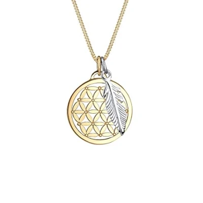 Abbildung von Elli Halskette Damen Lebensblume Feder Anhänger Bi Color in 925 Sterling Silber