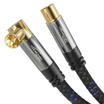 Abbildung von KabelDirekt 4K Antennenkabel Nylon, TV Kabel gerade/90 gewinkelt 1m Fernsehkabel mit Metallstecker für digitales &amp; analoges Fernsehen (gerade Buchse auf Winkel Stecker DVB C/DVB T/DVB S)
