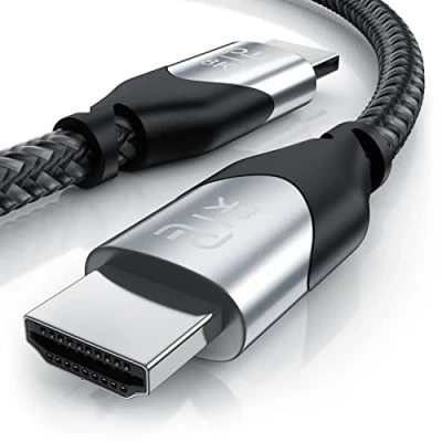 Abbildung von 8K HDMI Kabel 2.1 Ultra High Speed II mit Ethernet 1,5m (Meter) UHD 3D TV eARC HDR10+ 4320 p 120 Hz DSC 7680 x Nylonmantel kompatibel zu Blu Ray PS4 PS5 Xbox