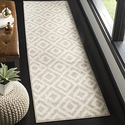 Abbildung von SAFAVIEH Geometrisch Teppich für Wohnzimmer, Esszimmer, Schlafzimmer Amsterdam Collection, Kurzer Flor, Elfenbein und Lila, 69 X 244 cm