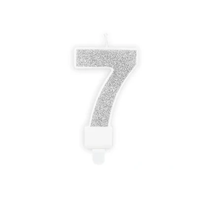 Abbildung von PartyDeco Geburtstagskerze Zahl 7 Zahlenkerze 7cm Kuchenkerze Tortendeko Kindergeburtstag Glitzerkerze Silber Geburtstag Kerze